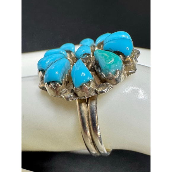 Women's Unbranded flower Ring Size 8 Blue turquoise multi stone sterllng Silver - Picture 4 of 8